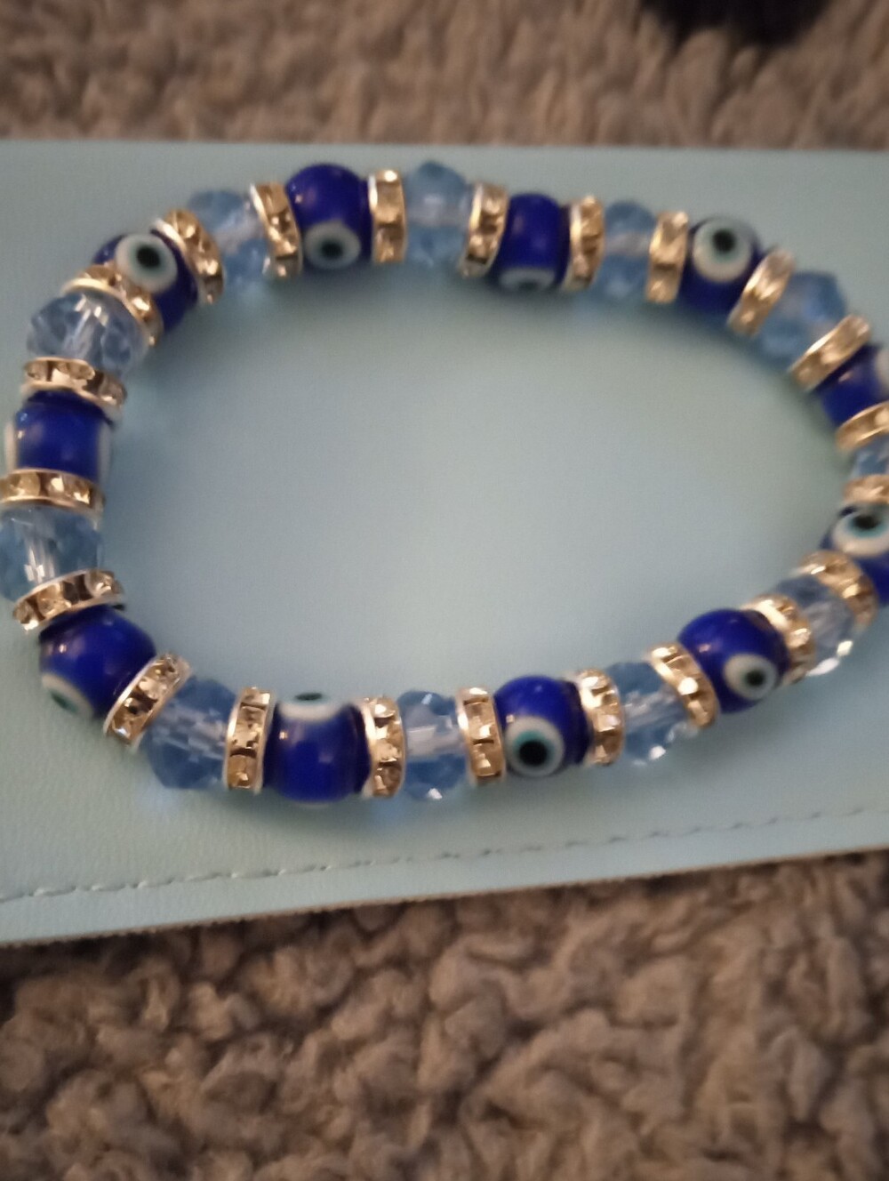 Blue Evil Eye Beaded Stretch Bracelet One Size Fits All Offers Welcome
